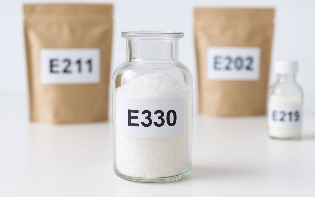 Ácido cíctrico, glutamato Monosódico, Benzoato de Sodio y Potenciadores de Sabor